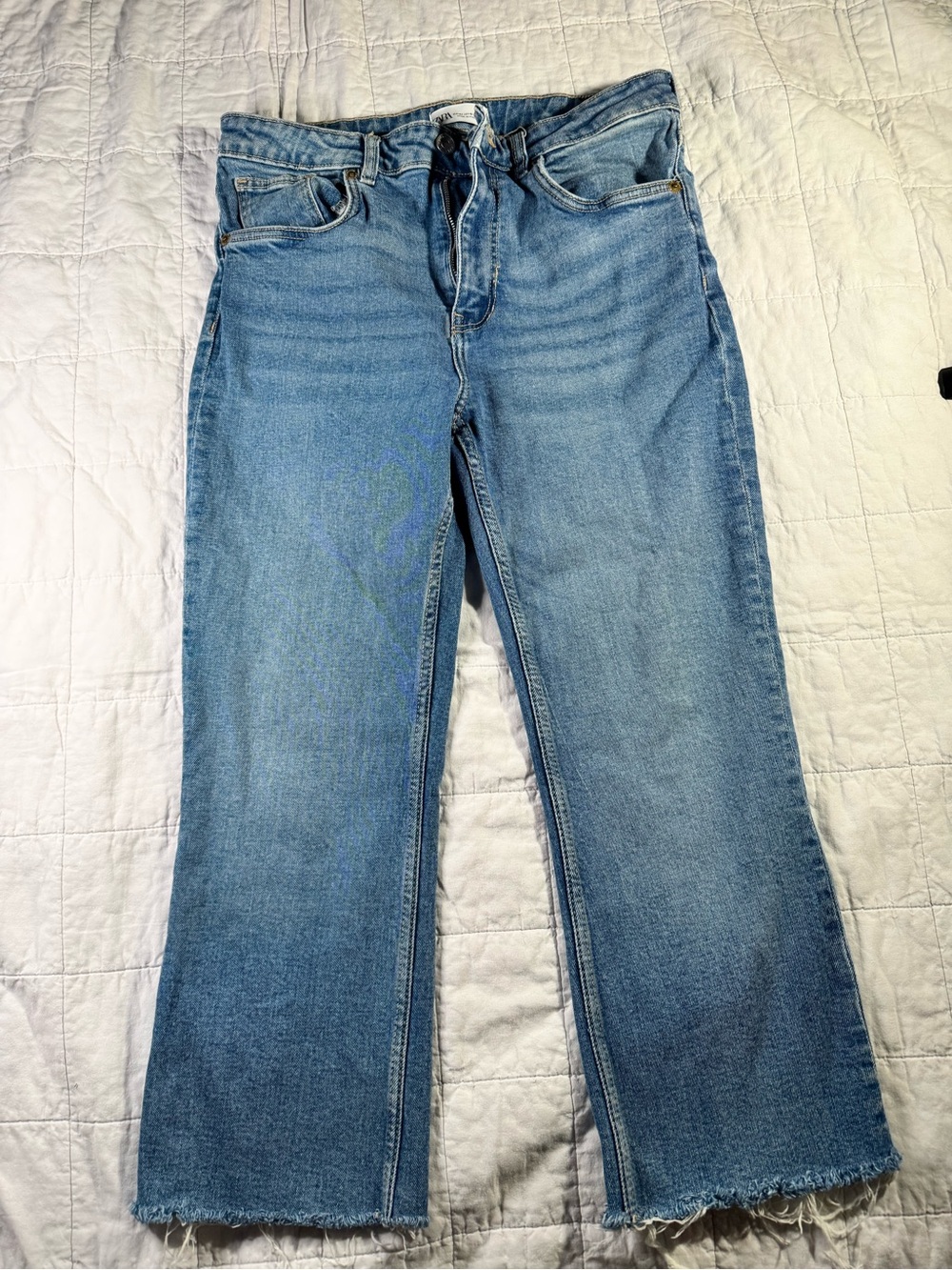Zara Light Blue Straight Leg Cropped Women's Jeans